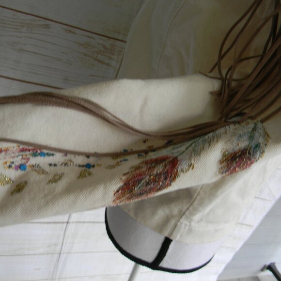 WANTED BY BEADS BEAUTIFUL VTG IVORY OPEN WESTERN RODEO FRINGE BUTTON JACKET S - Picture 5 of 7